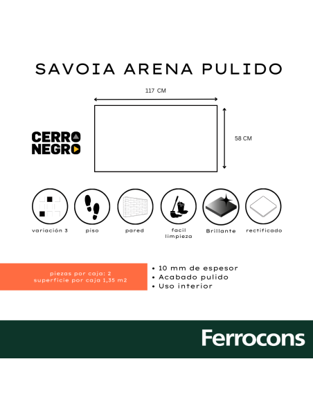 PORCELANATO SAVOIA ARENA 58X117 - CERAMICA CERRO NEGRO