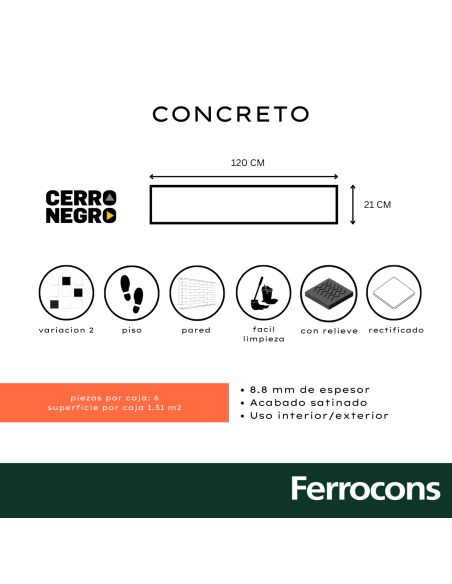 -BF-CCN PORC.REC.TABLA CONCRETO 21X120 /M2