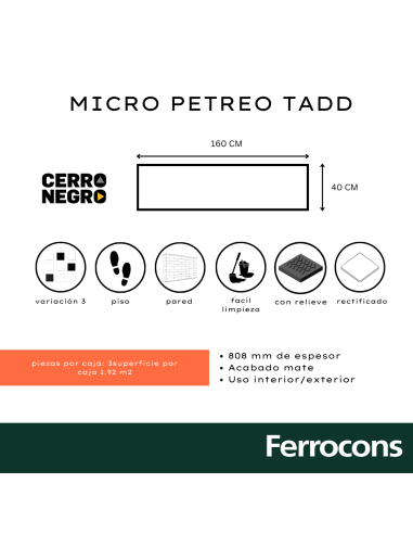 CCN PORC.RECT.MICRO PETREO TADD 40X160 /M2