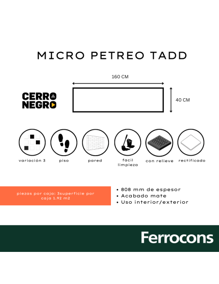 CCN PORC.RECT.MICRO PETREO TADD 40X160 /M2