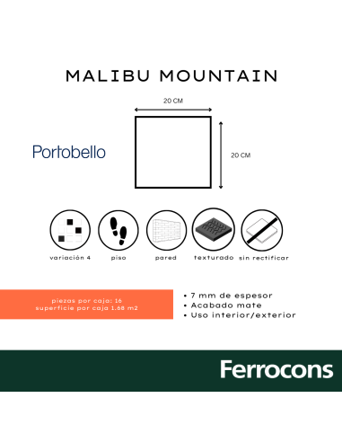 PORTOBELLO MALIBU MOUNTAIN  20X20 EXT BOLD