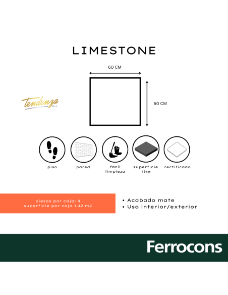 TENDENZA LIMESTONE REC  60X60  PORCELANI M2