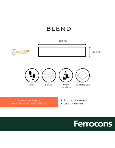 TENDENZA TABLA BLEND  20X120 PORCELANICO