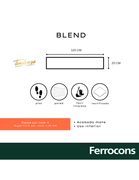 TENDENZA TABLA BLEND  20X120 PORCELANICO