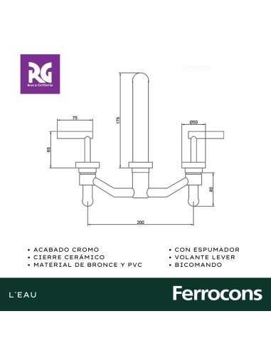 ROCA L EAU LAVATORIO PARED LEVER CR
