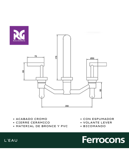 ROCA L EAU LAVATORIO PARED LEVER CR