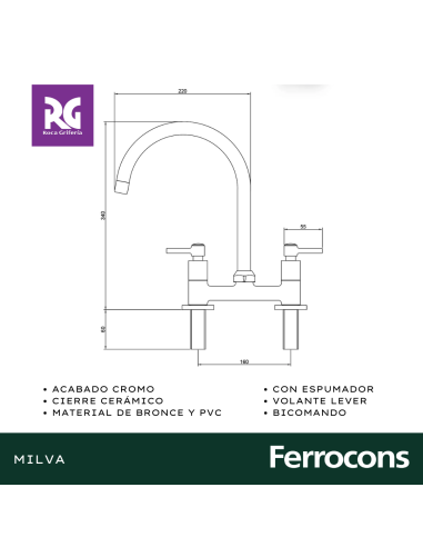 ROCA MILVA LEVER COCINA MESADA CC CR