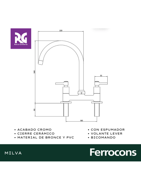 ROCA MILVA LEVER COCINA MESADA CC CR