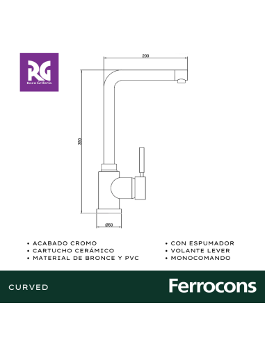 ROCA CURVED M-125-401  MONOCOMANDO COCINA
