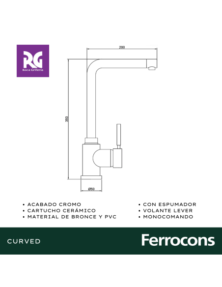 ROCA CURVED M-125-401  MONOCOMANDO COCINA