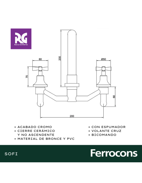 ROCA SOFI LAVATORIO PARED CC CR