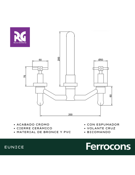 ROCA EUNICE LAVATORIO PARED CC CR