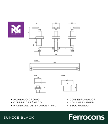 ROCA EUNICE BLACK BIDET C TRANSF  LEVER