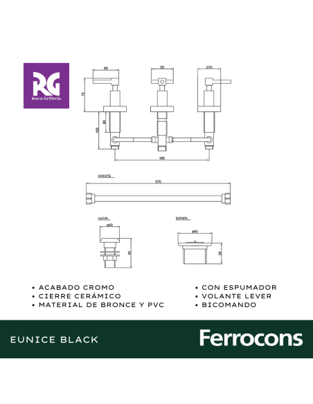 ROCA EUNICE BLACK BIDET C TRANSF  LEVER