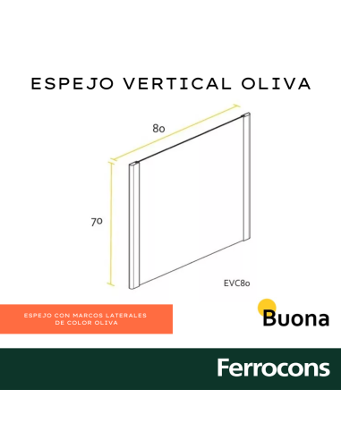 BUONA ESPEJO CIMA VERTICAL 80X70 PVC OLIVA
