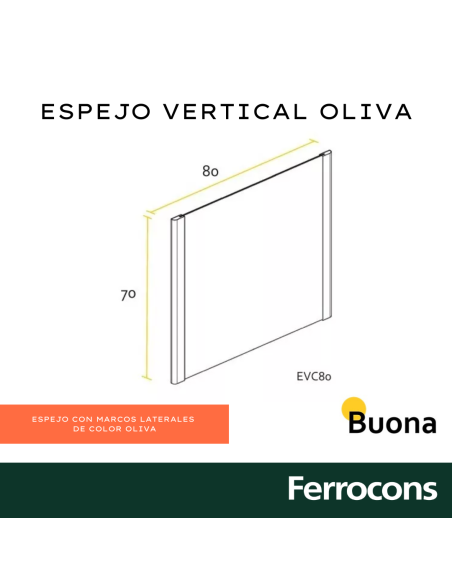 BUONA ESPEJO CIMA VERTICAL 80X70 PVC OLIVA