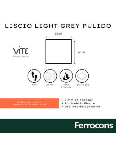 VITE LISCIO LIGHT GREY PUL 60X60 PORC REC