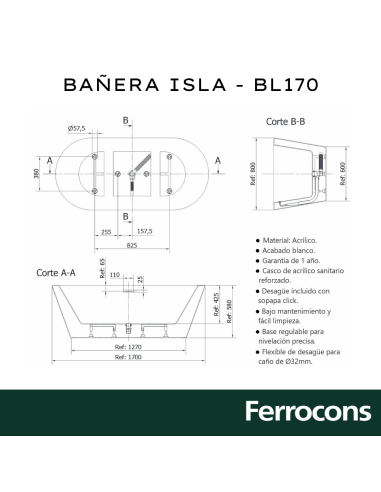 PIAZZA BANERA BL170 ISLA 1700X800X580