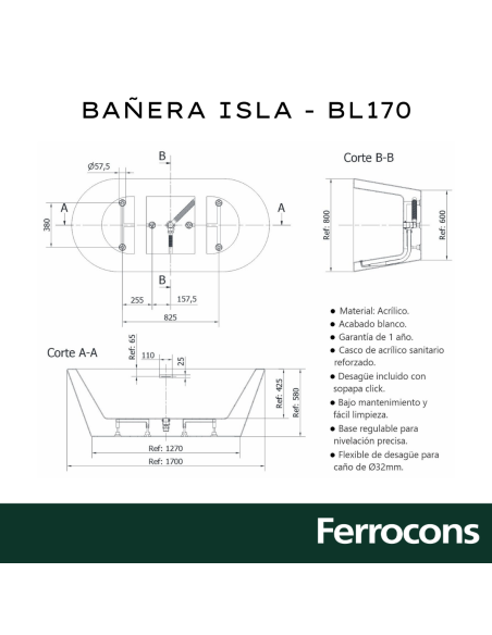 PIAZZA BANERA BL170 ISLA 1700X800X580