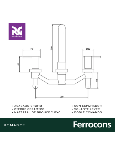 ROCA ROMANCE LEVER LAVATORIO PARED CR