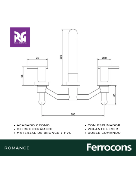 ROCA ROMANCE LEVER LAVATORIO PARED CR