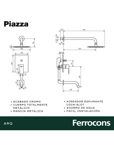 PIAZZA ARQ DUCHA EMB C/TRANF COD 10406