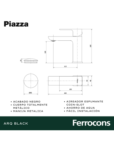 PIAZZA ARQ MONC BIDET C/TRANF NEGRO COD 10404 NE