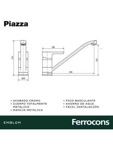 PIAZZA YVON EMBLEM MONOCOMANDO COCINA MESADA CR...