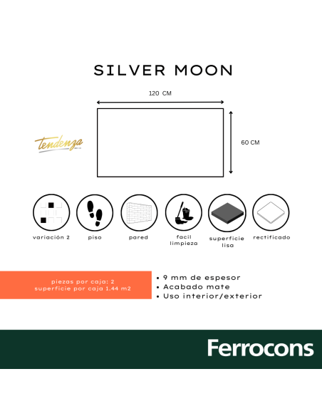 TENDENZA SILVERMOON NAT 60X120 PORCELANICO REC