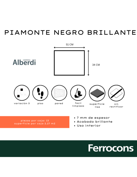 ALBERDI PIAMONTE NEGRO BRILLANTE 34X51