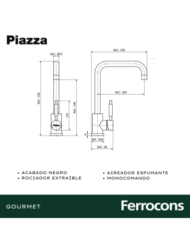 PIAZZA GOURMET 10303NE COCINA MESADA NEGRO MATE