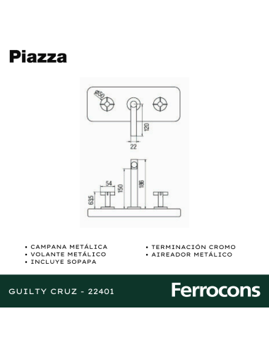 PIAZZA GUILTY CRUZ LAVATORIO MESADA CR - 22401