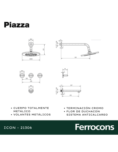 PIAZZA ICON DUCHA EMBUT CON TRANSF COD 21306