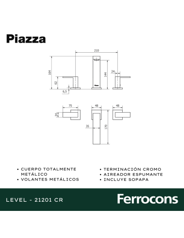 PIAZZA LEVEL LAVATORIO MESADA 21201 CR