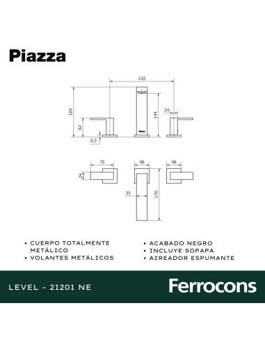 PIAZZA LEVEL LAVATORIO MES NEGRO 21201NE