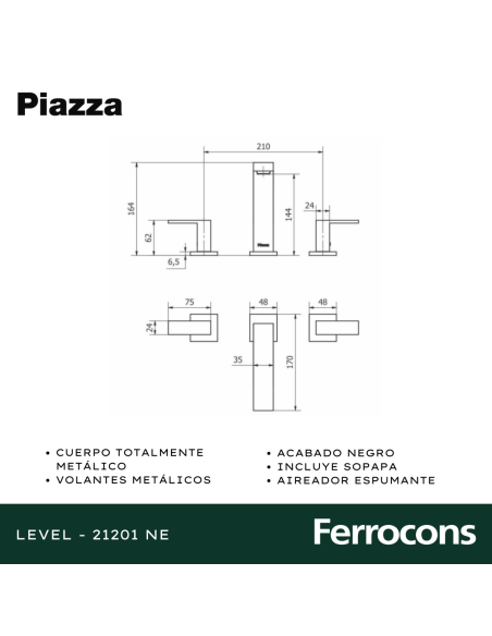 PIAZZA LEVEL LAVATORIO MES NEGRO 21201NE