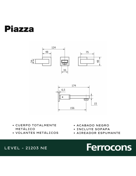 PIAZZA LEVEL LAVATORIO PARED NEGRO 21203NE