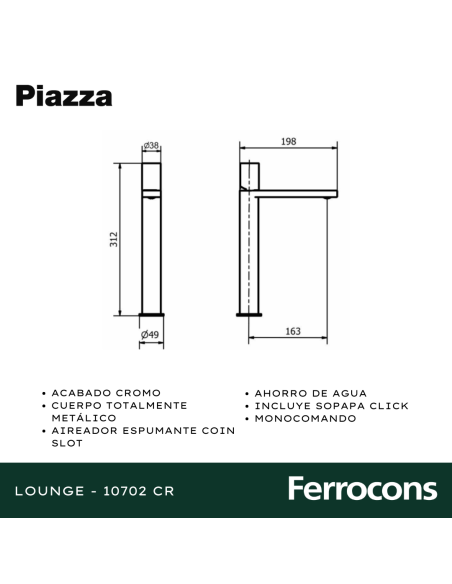 PIAZZA LAVATORIO ALTO  LOUNGE MONCOM CR  10702