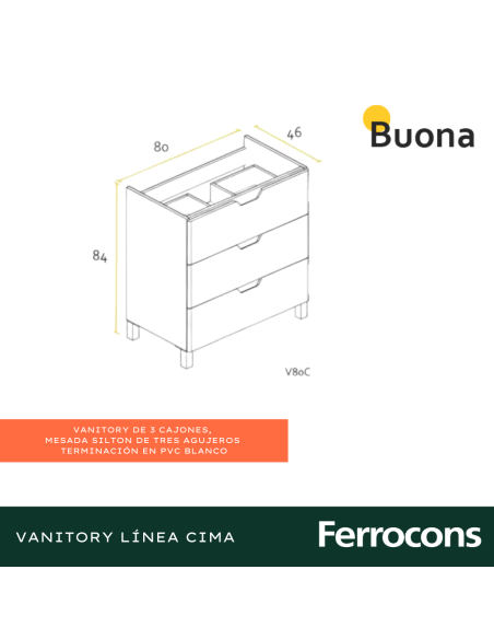 BUONA MUEBLE  80 CIMA PVC BCO CMES SILTON 3AG