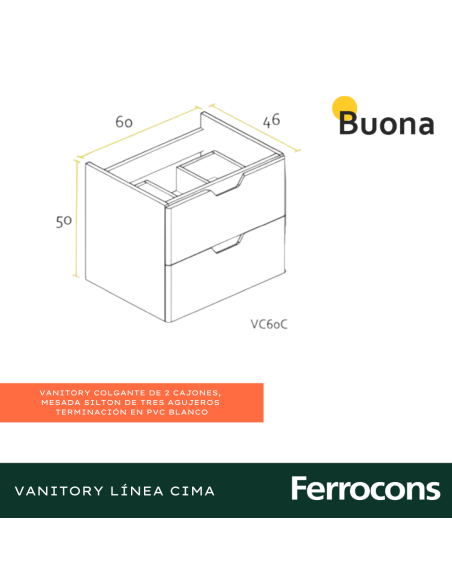 BUONA MUEBLE  60 CIMA PVC  BCO  CMES SIL 3AG