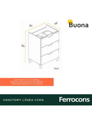 BUONA MUEBLE 60 CIMA PVC BCO CMES SIL 3AG