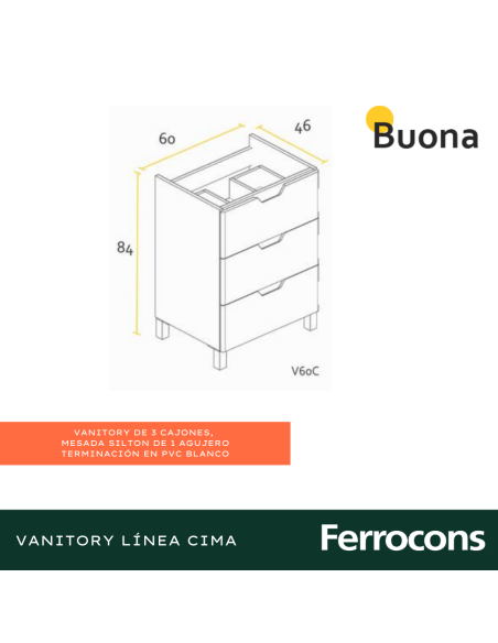 BUONA MUEBLE 60 CIMA PVC BCO CMES SIL 1AG