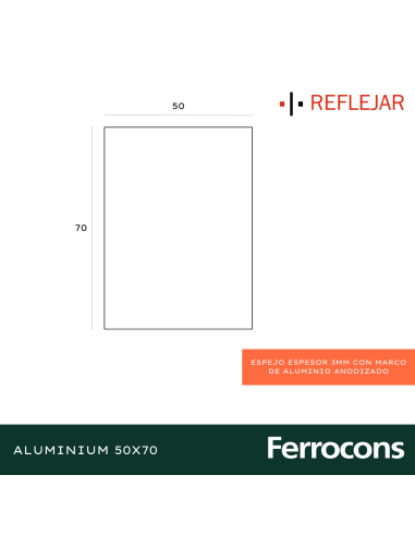 ESPEJO REFLEJAR  ALUMINIUM 50X70 ESP2601 50X70