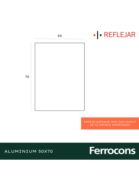ESPEJO REFLEJAR  ALUMINIUM 50X70 ESP2601 50X70