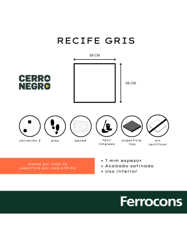 SEGUNDA CERRO NEGRO RECIFE GRIS 38X38