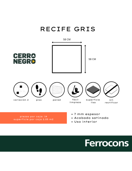 SEGUNDA CERRO NEGRO RECIFE GRIS 38X38