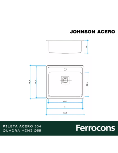 PILETA ACERO 304 QUADRA MINI Q55 CANIT REBAL
