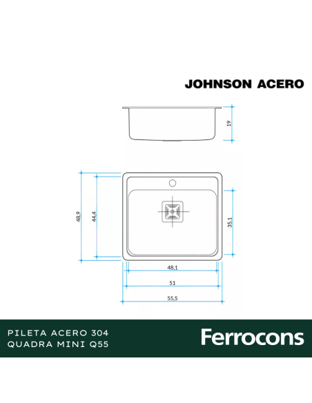 PILETA ACERO 304 QUADRA MINI Q55 CANIT REBAL