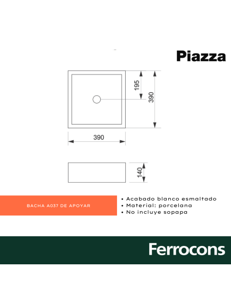PIAZZA BACHA  A037 AP CUADRADO 38X38X13 BCA -