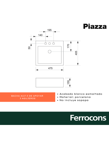 PIAZZA BACHA  A1173 APRECT3 AG 45X40X15 BCA -